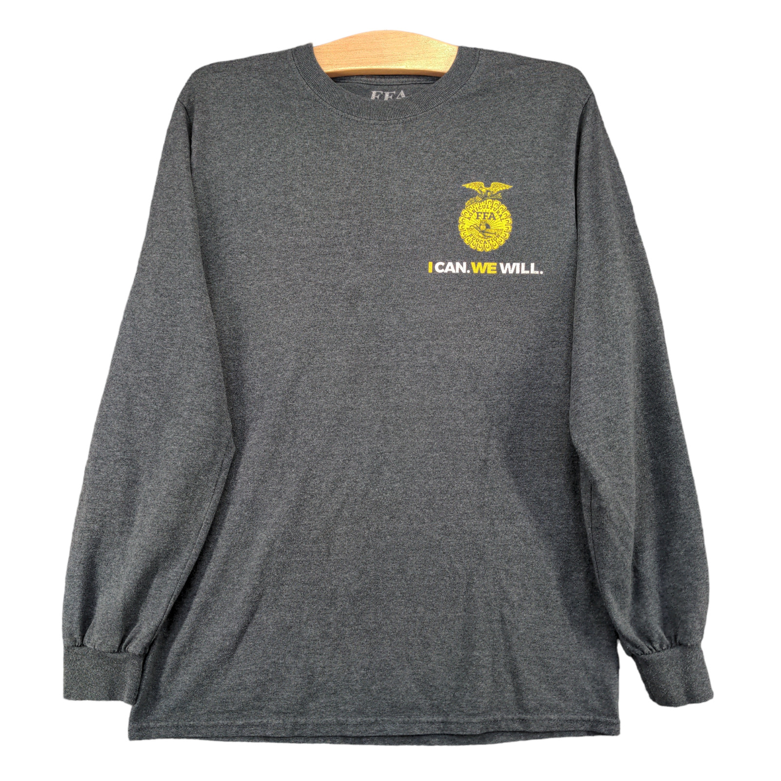 FFA Men's I Can We Will T-Shirt Gray Small Long Sleeve Crew Neck Polycotton gallery