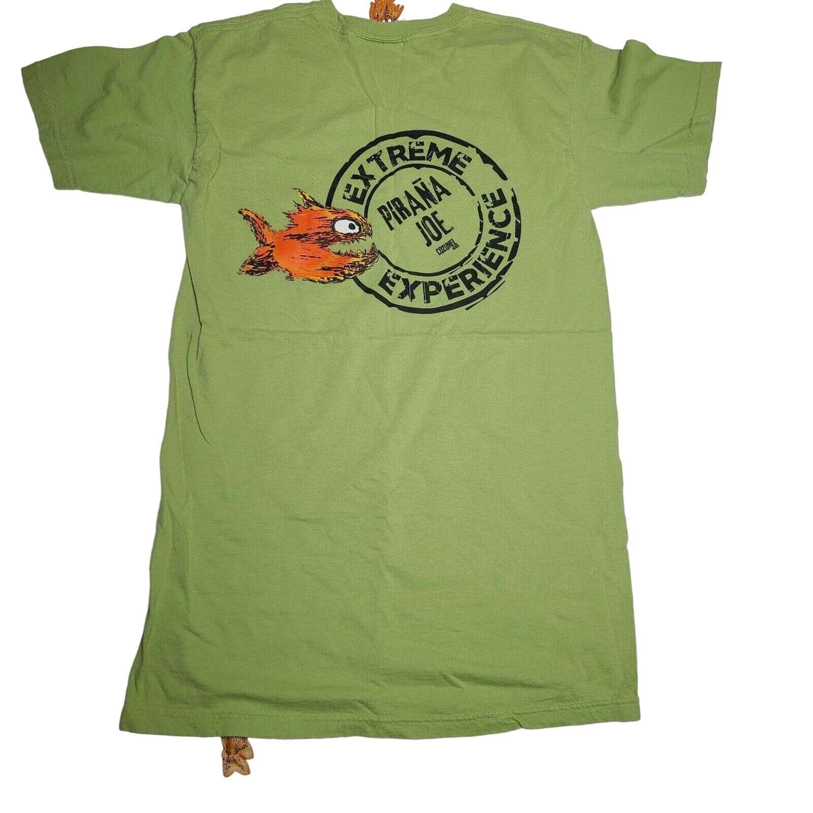 Vintage Piranha Joe Cozumel Mexico Green T-shirt Men's Size Small Double Sided gallery