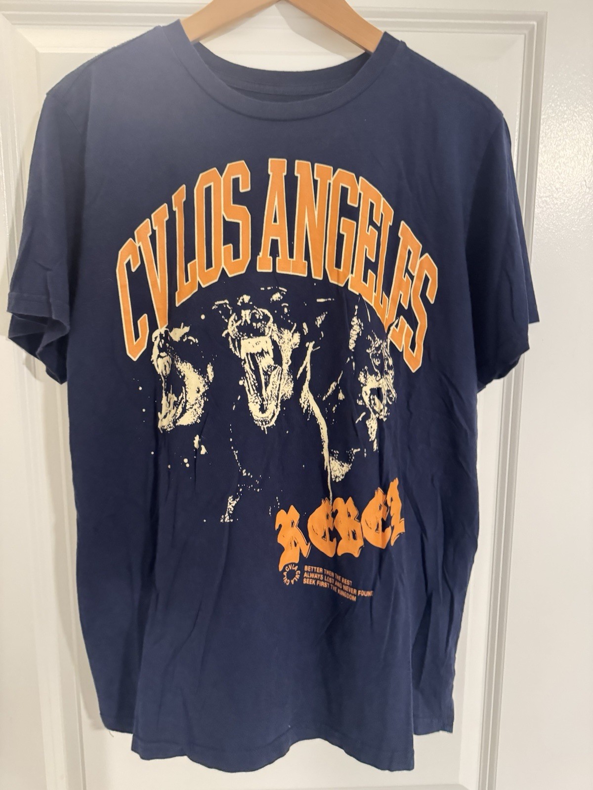 Men’s L Blue Los Angeles City Graphic Print Crew Neck Short Sleeve T-Shirt