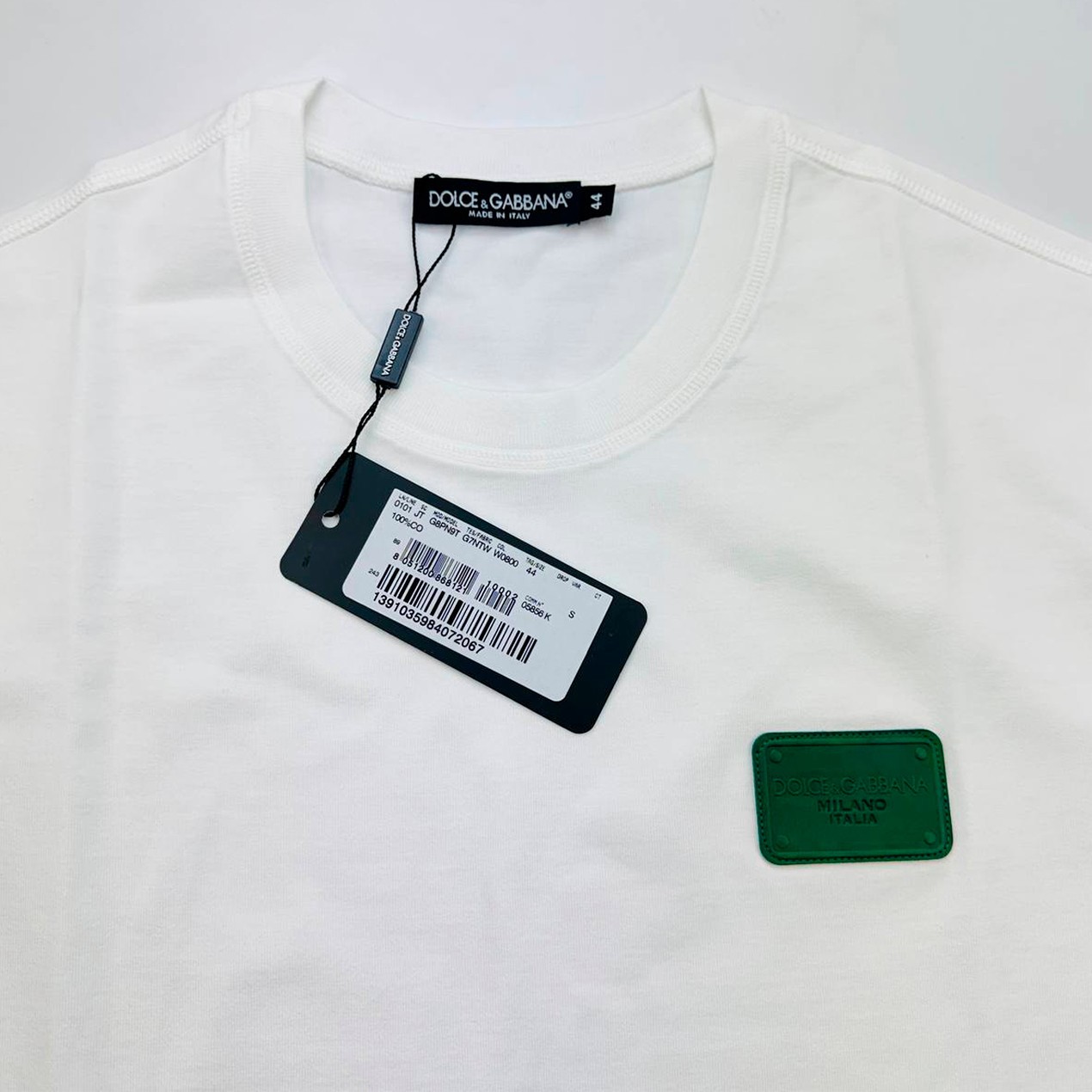 DOLCE & GABBANA Men's Branded Tag Logo Plaque Cotton Oversized T-Shirt – White gallery