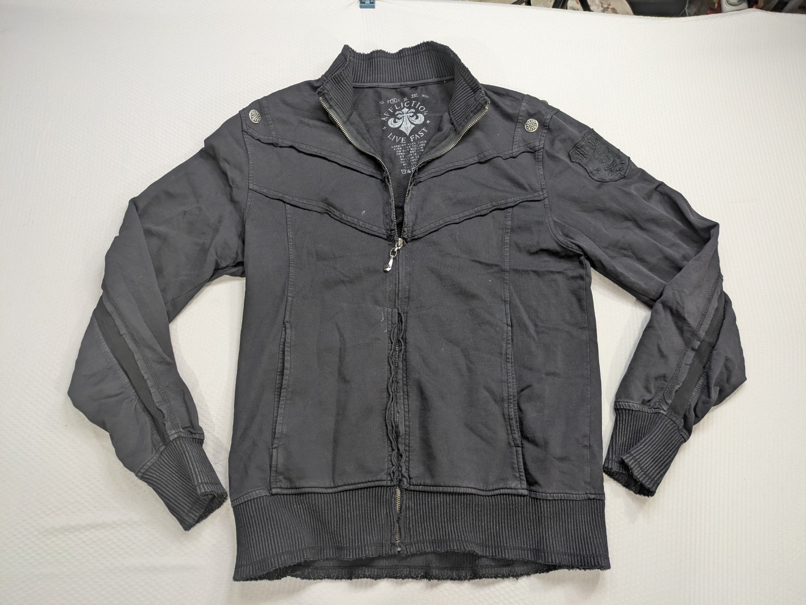 Affliction Long Sleeve Jacket Shirt Embroidered Distress Y2K Grunge Streetwear M gallery