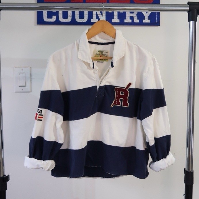 Retro T. Dalton Striped Rugby Shirt Small White Navy Cropped