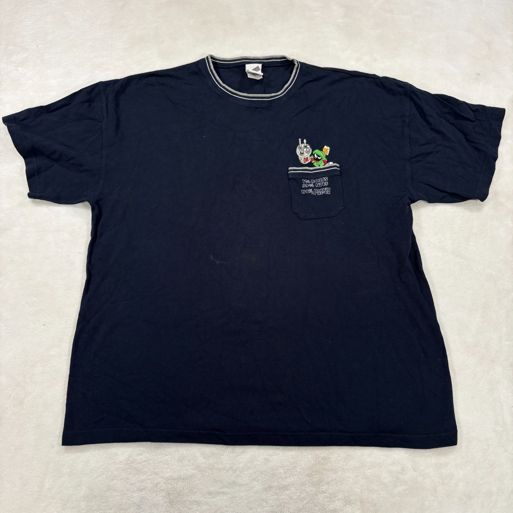 Vtg 1999 Warner Bros Studio Store Marvin The Martian Pocket Tee Navy Mens 3XL