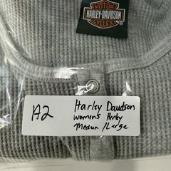 Vintage 90s Harley Davidson Embroidered Thermal Long Sleeve Henley Gray Shirt