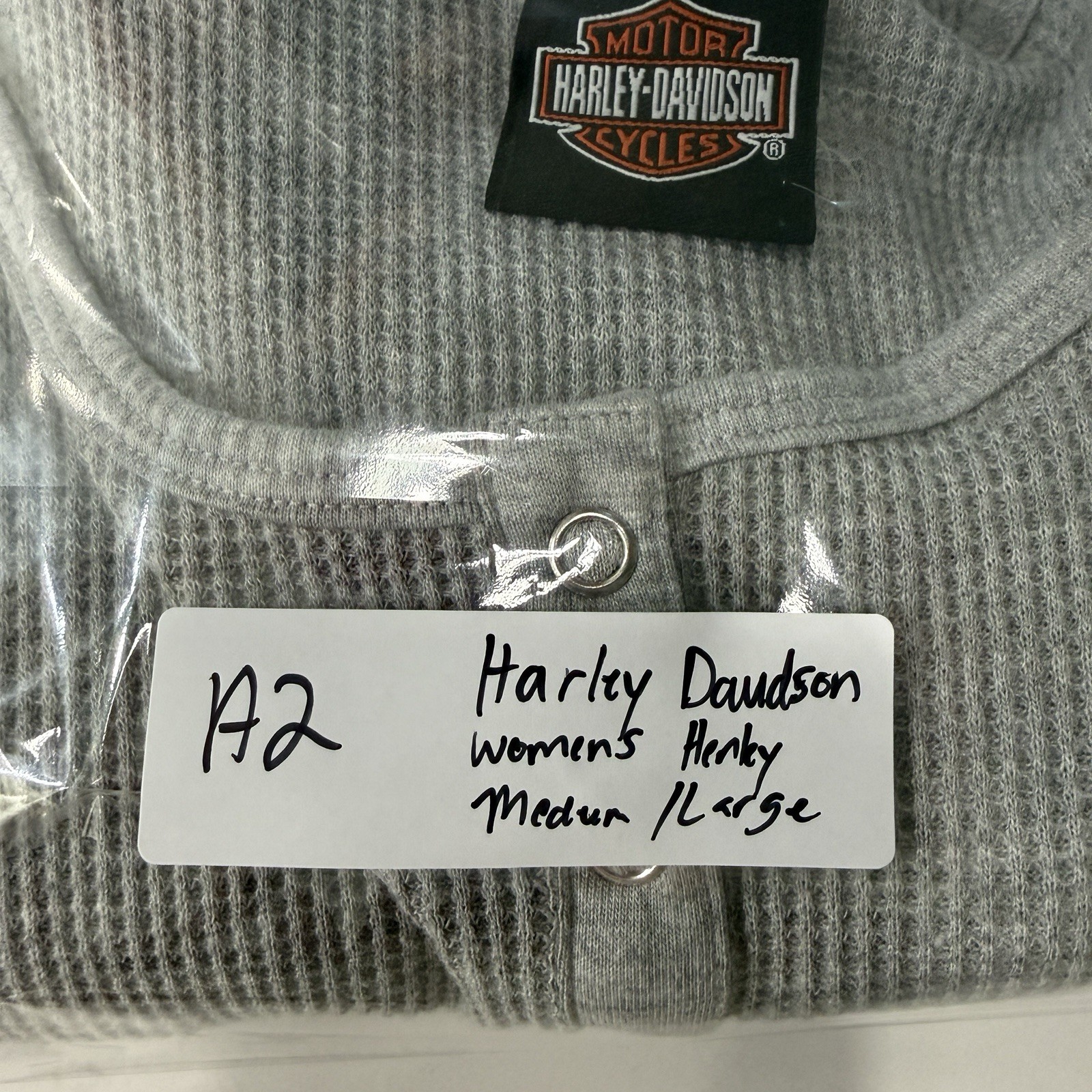 Vintage 90s Harley Davidson Embroidered Thermal Long Sleeve Henley Gray Shirt gallery