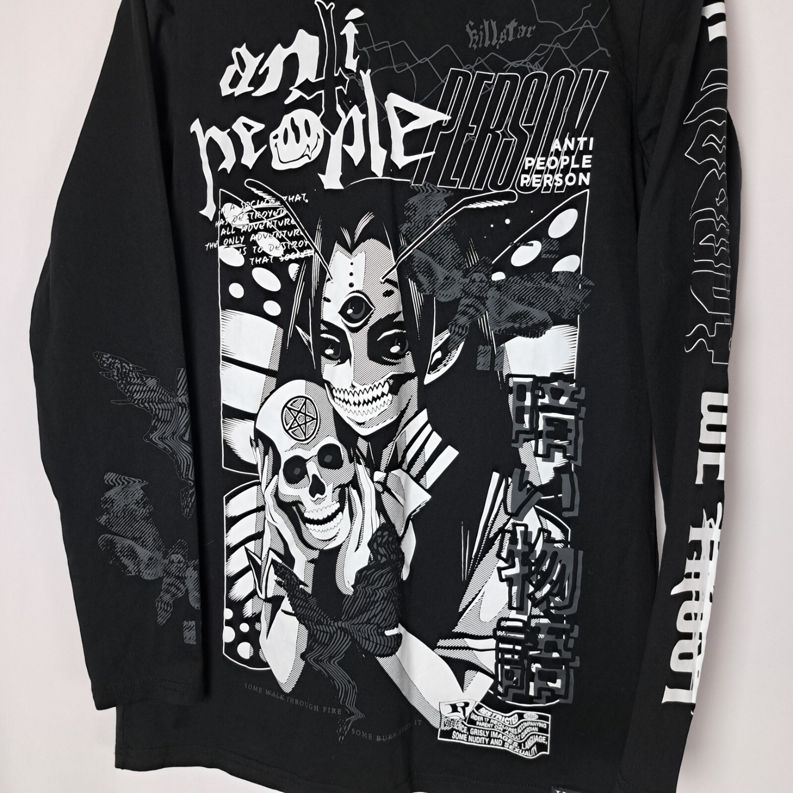 Killstar T-Shirt Mens Small Black Long Sleeve "ANTI PEOPLE PERSON" Skull gallery