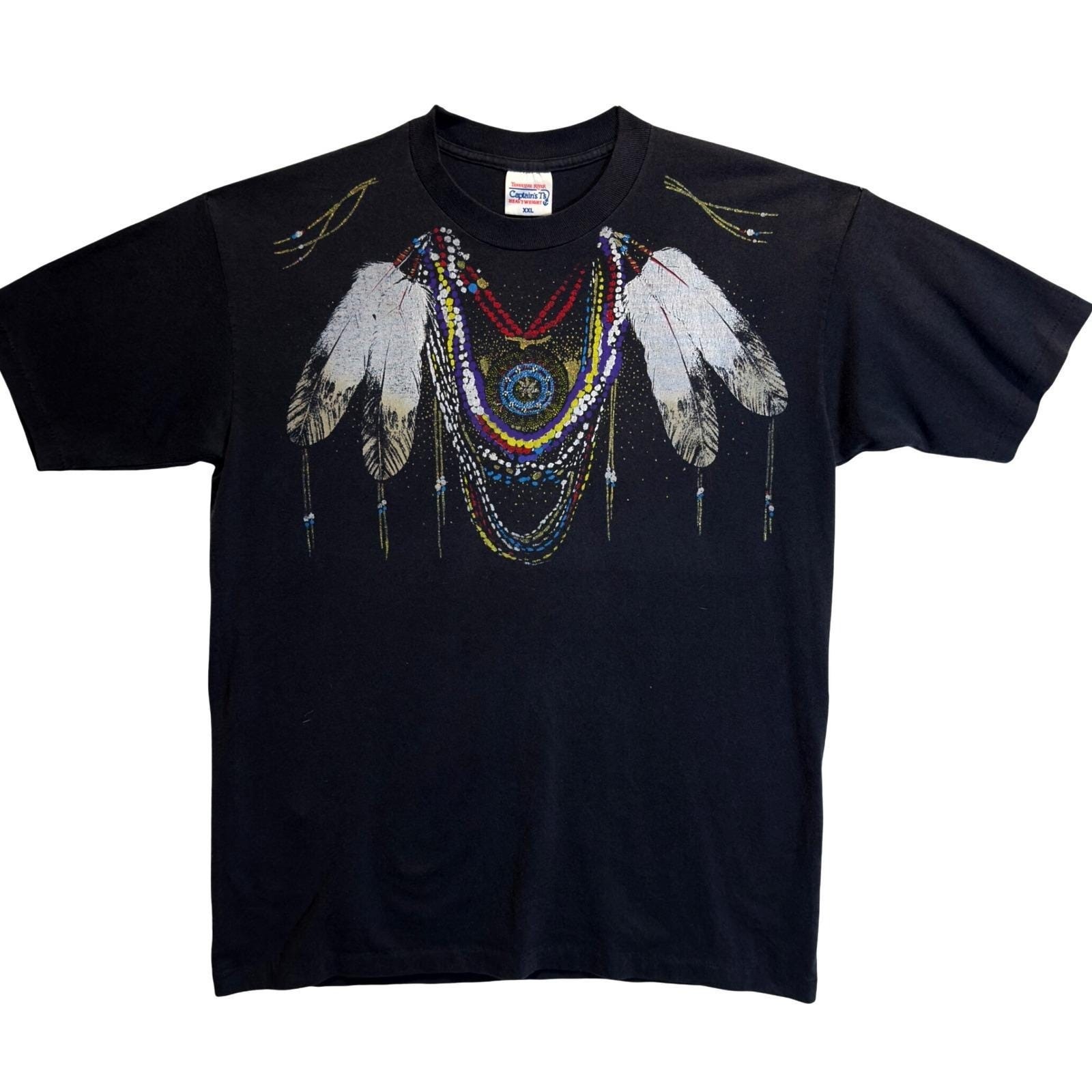 Vintage Tennessee River Feather Graphic Tee Womens XXL USA Boho Western Glitter gallery