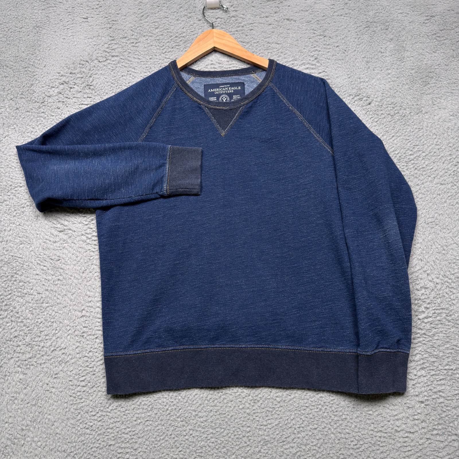 American Eagle Thermal Shirt Mens XL Blue Raglan Sleeve Long Sleeve Preppy gallery