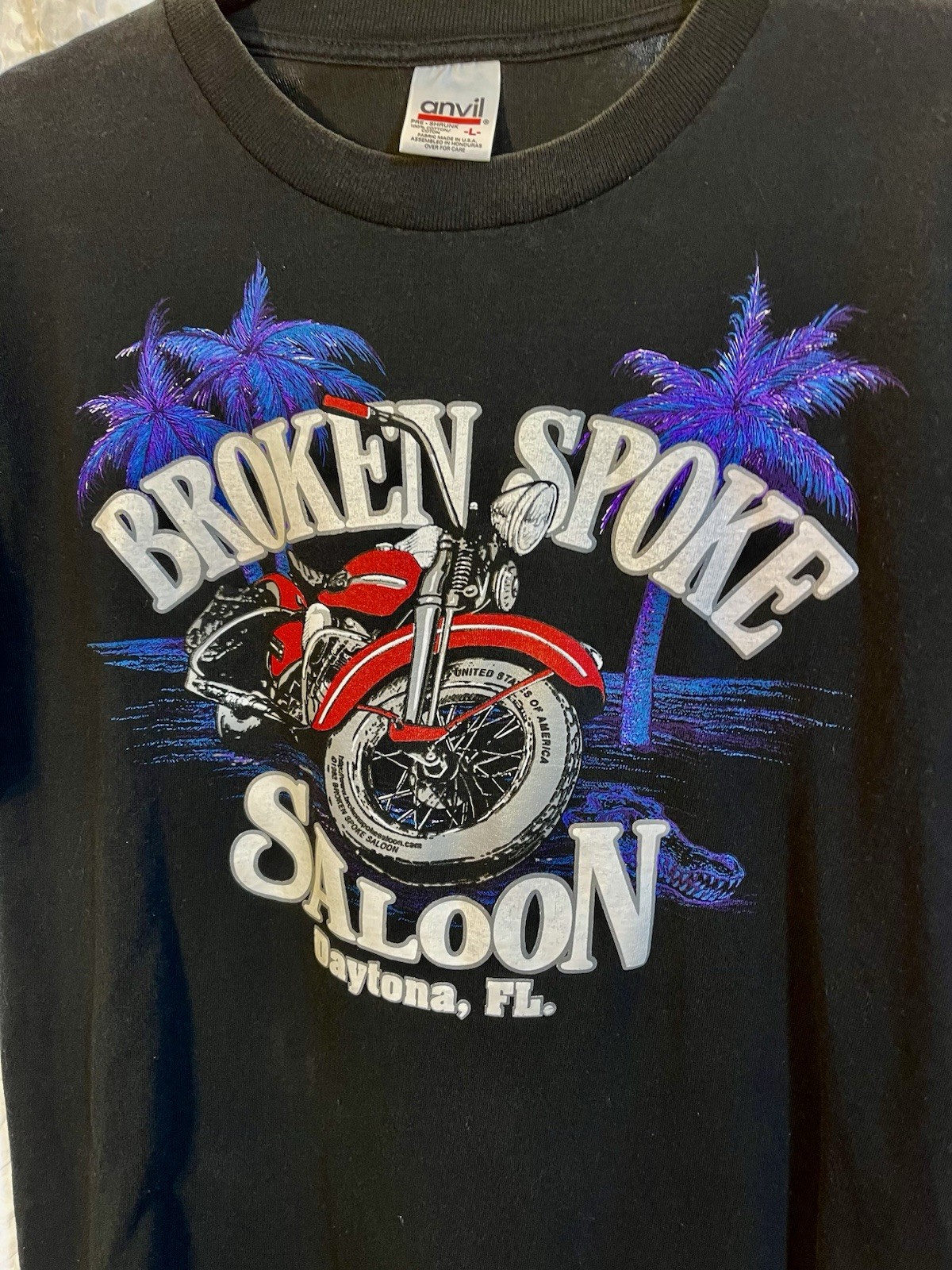 Vintage BROKEN SPOKE SALOON Single Stitch Bike Week motorcycle L Daytona 90s GUC gallery