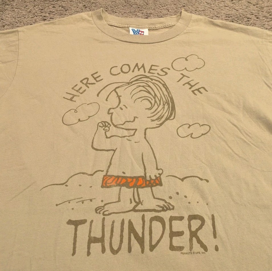 Junk Food Peanuts Linus Here Comes The Thunder Brown T-Shirt Men's Small gallery