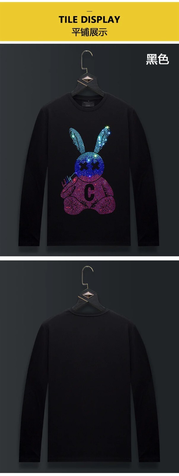 Fashion Bunny Trend Rhinestone Long Sleeve Luxury Men T-Shirt Plus Size 6XL gallery