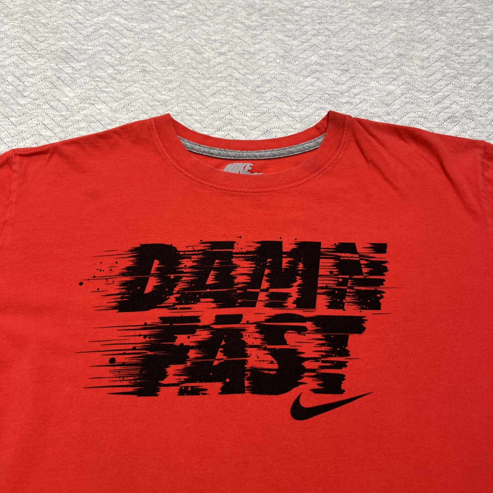 Nike Shirt Mens Medium Red Black Swoosh Running Track Field Sports Tee Damn Fast gallery