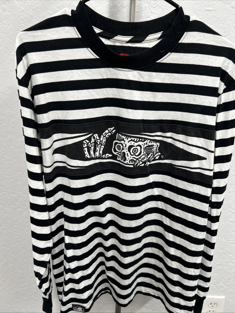 Lurking Class Peeking Striped Long Sleeve Graphic Shirt Grunge Punk Mens Medium