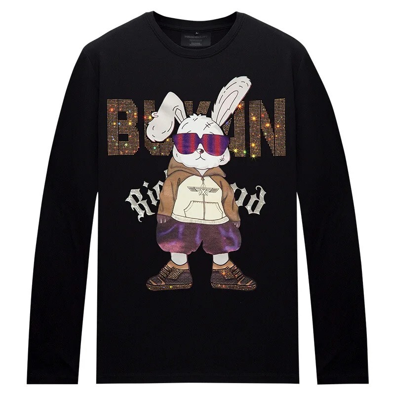 Fashion Bunny Trend Rhinestone Long Sleeve Luxury Men T-Shirt Plus Size 6XL gallery