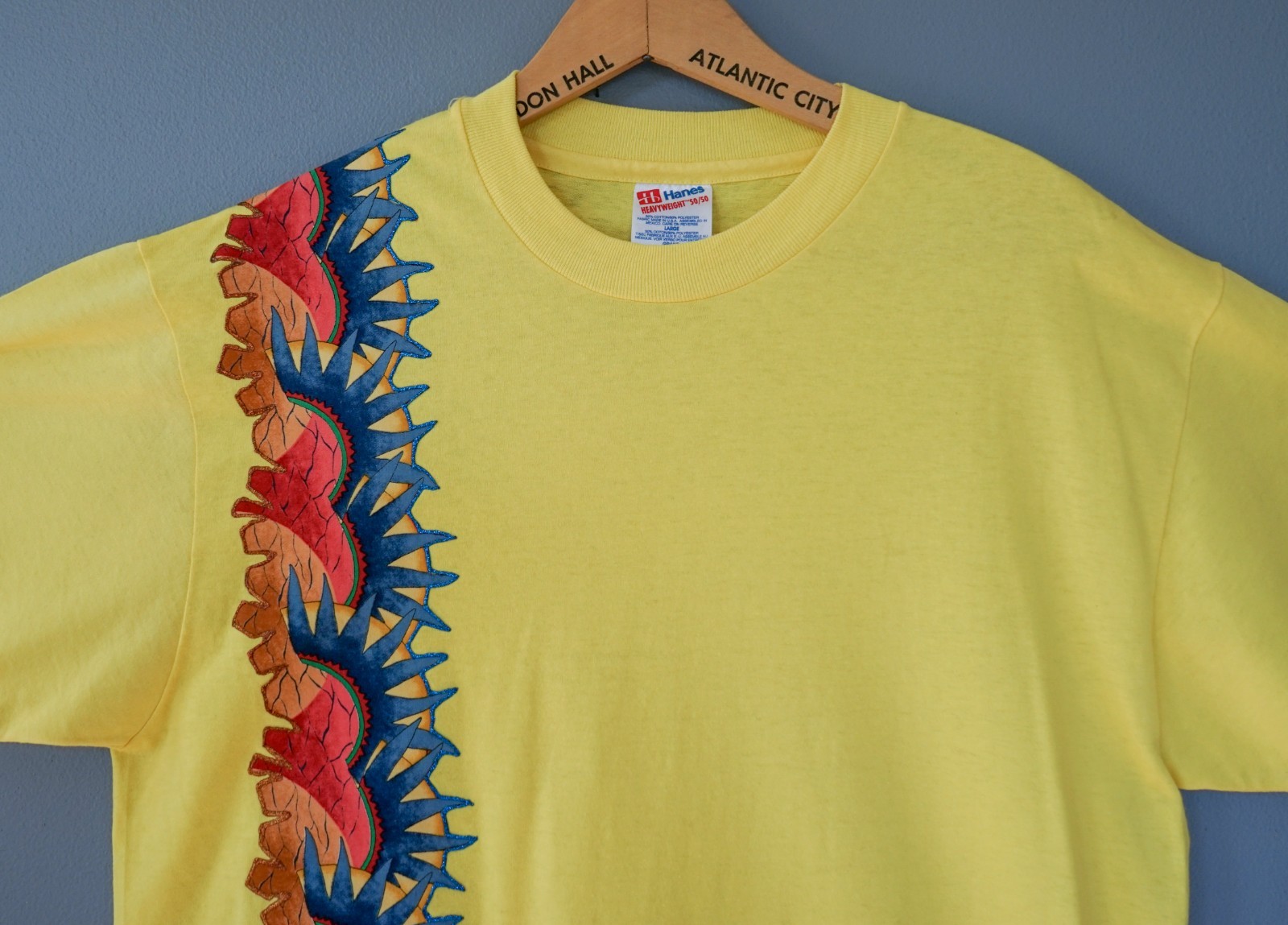 Vtg 90s Hanes Glitter Iron On Aztec Sun Graphic Tee L Single Stitch Southwest gallery