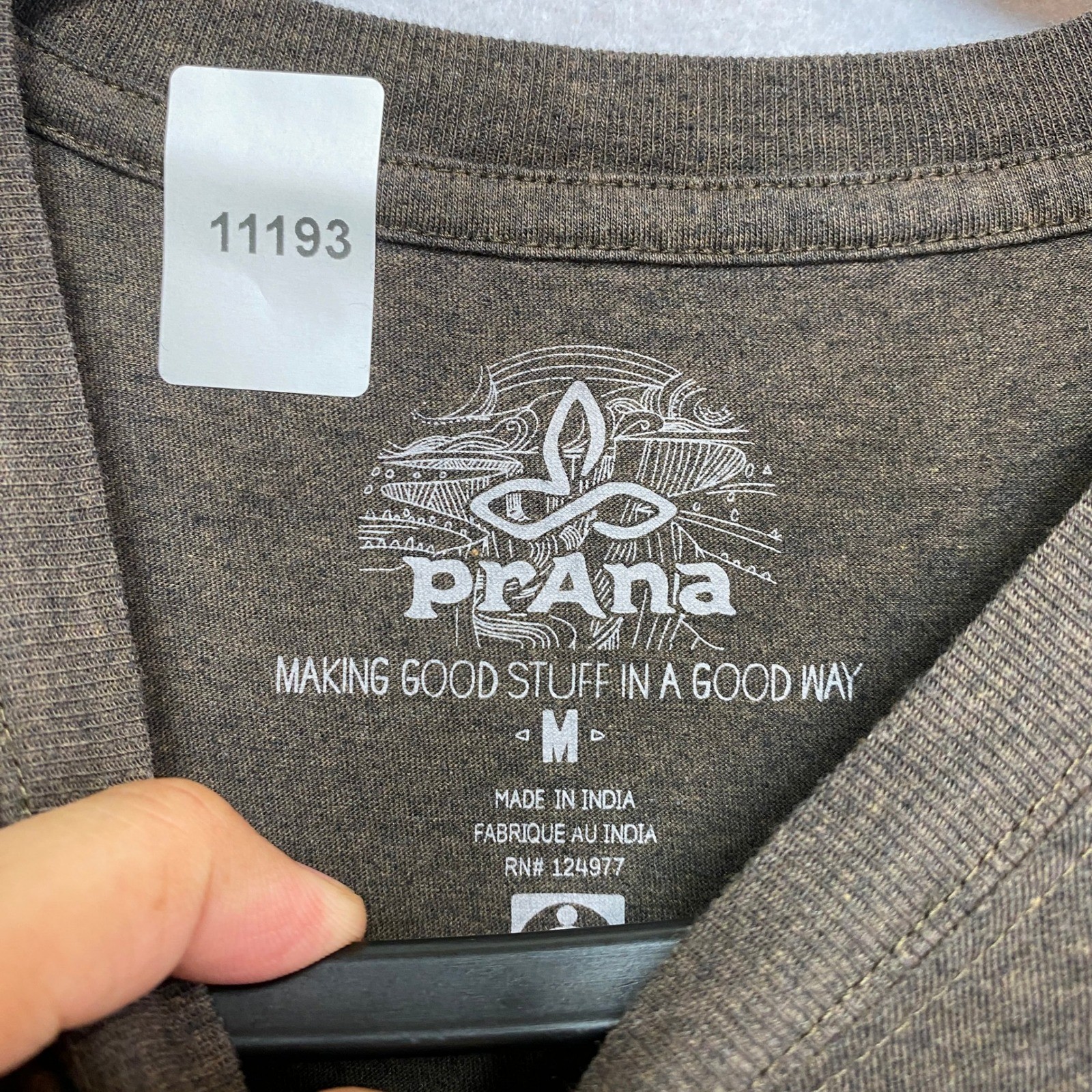 Prana T-Shirt Mens Medium Brown Short Sleeve Crew Neck Heathered Logo gallery