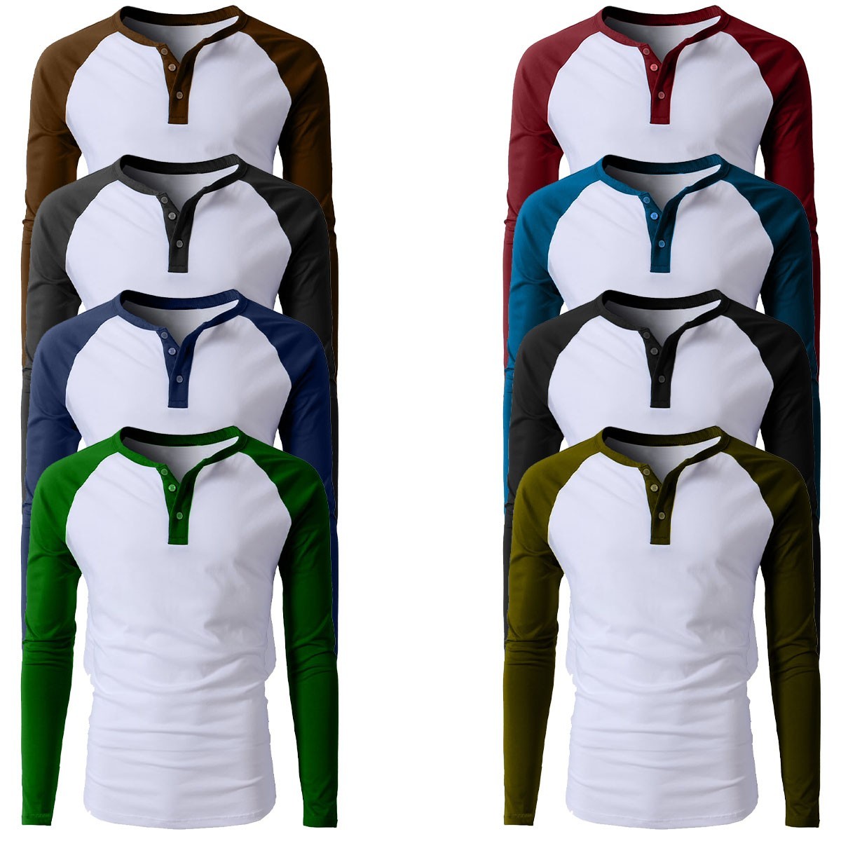 Mens Casual Long Sleeve T-shirt Henley Grandad V Neck Button Solid Tee Shirt Top gallery