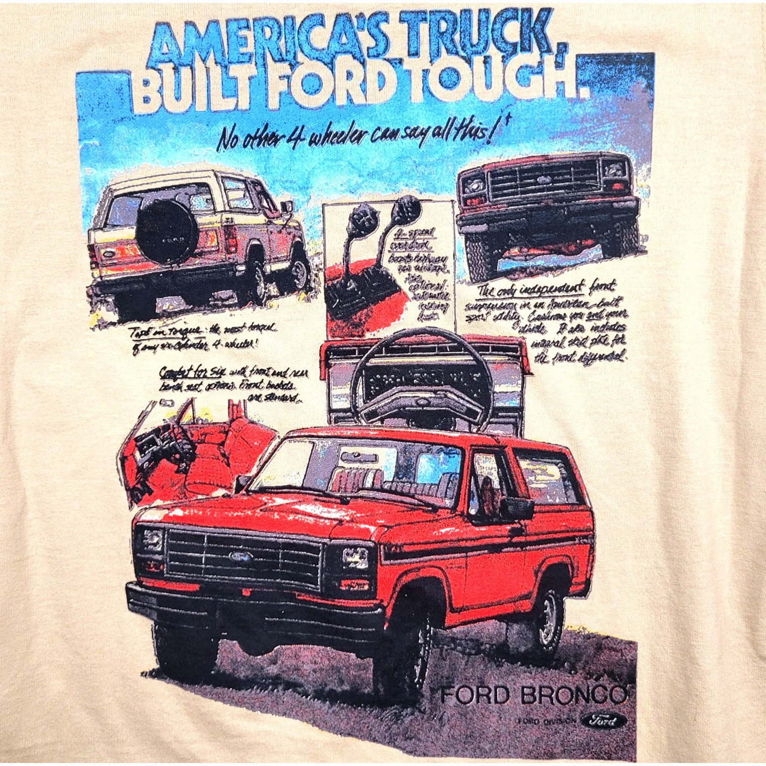 Ford Bronco Men's Beige Shirt Size Small Cotton Blend Graphic Tee gallery