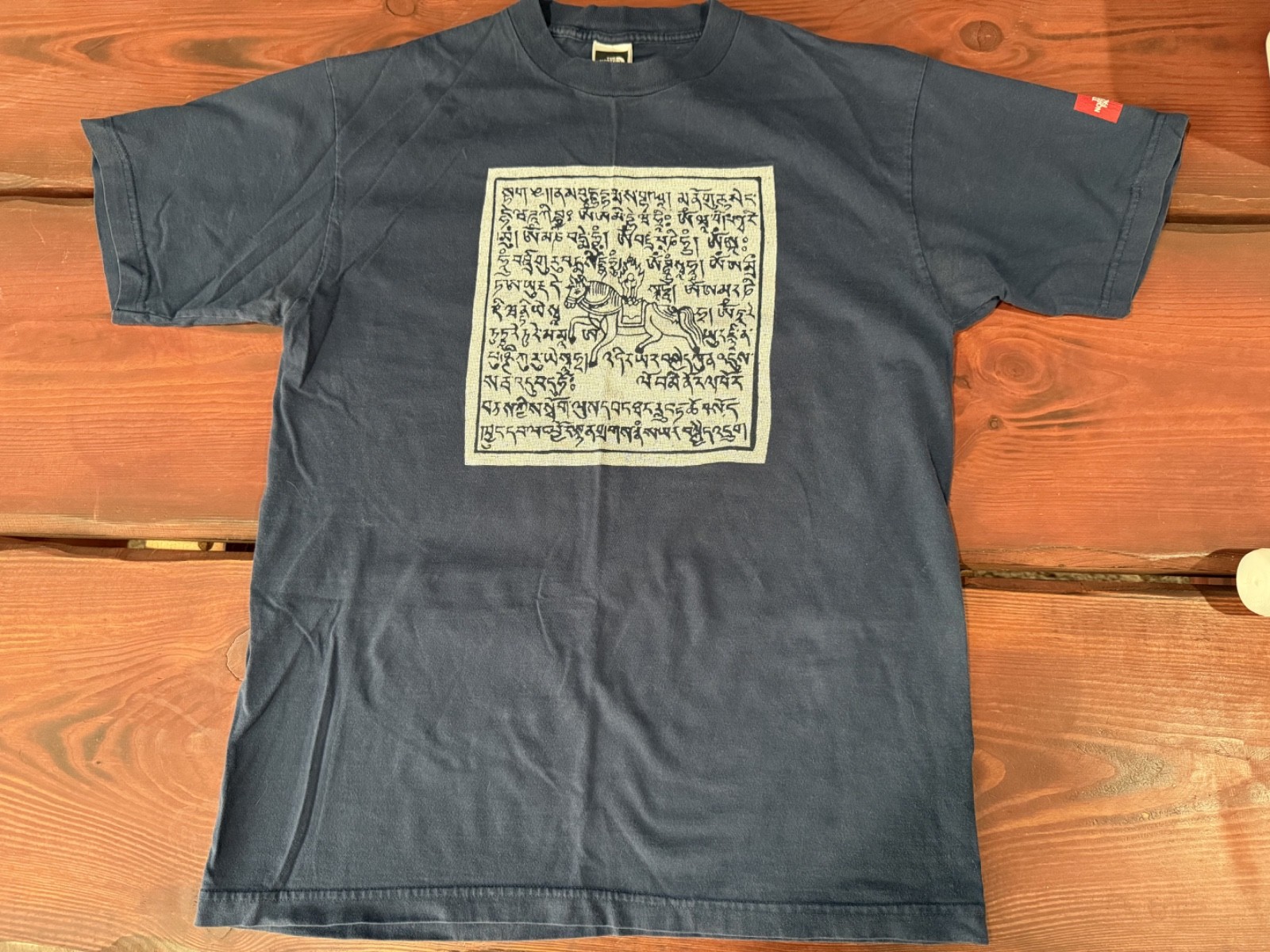 Vintage The North Face Tibetan prayer flag Lungta wind horse T-shirt Made USA Lg gallery