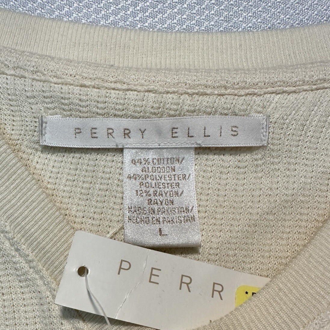 NEW Perry Ellis Portfolio Mens Crew Neck Thermal Long Sleeve Shirt Large Cream gallery