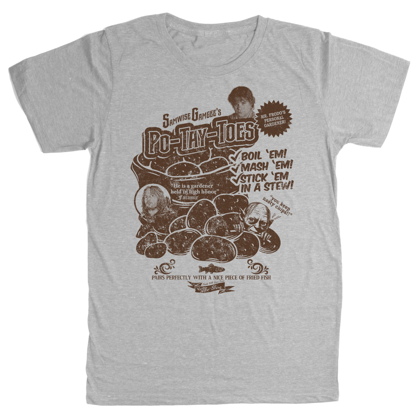 Samwise Gamgee Po Tay Toes Potatoes Hobbits The Shire Lord of the Rings T Shirt gallery
