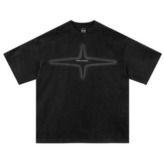 Star letter printed suede short sleeved shirt_Casual Retro street wear