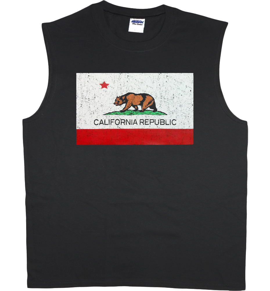 Men's sleeveless shirt California bear flag decal muscle tee tank top tshirt gallery