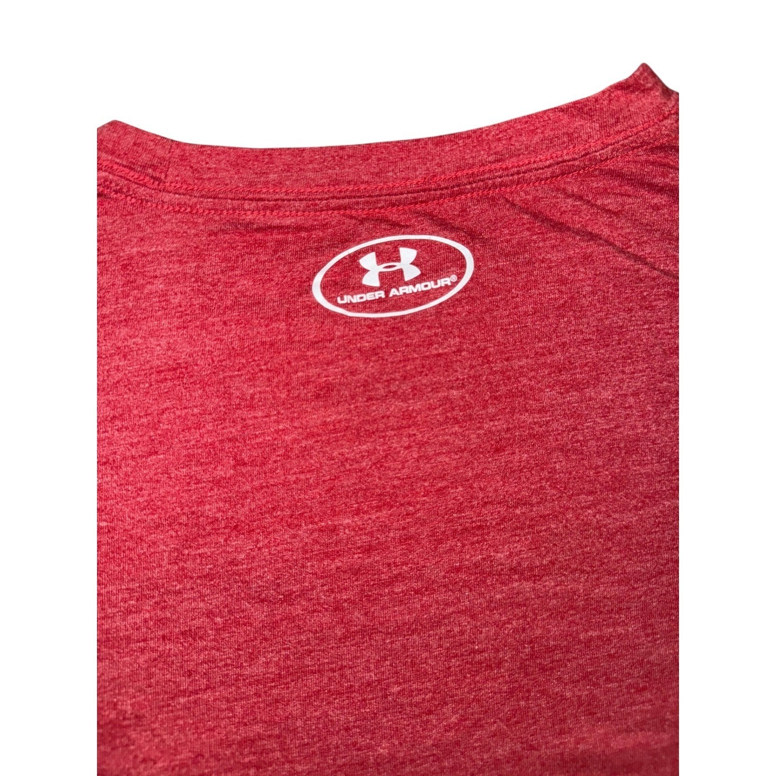 Under Armour Mens XL Loose Fit Short Sleeve T-Shirt Heather Red Logo Athletic gallery