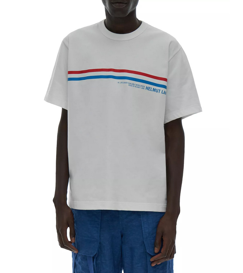 Helmut Lang Lifesaver Cotton Stripe Logo Graphic Tee White Size XL 3022