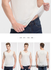 Men Silk Knitted Tank Top V Collar Sleeveless T-Shirt Breathable Undershirt Tops
