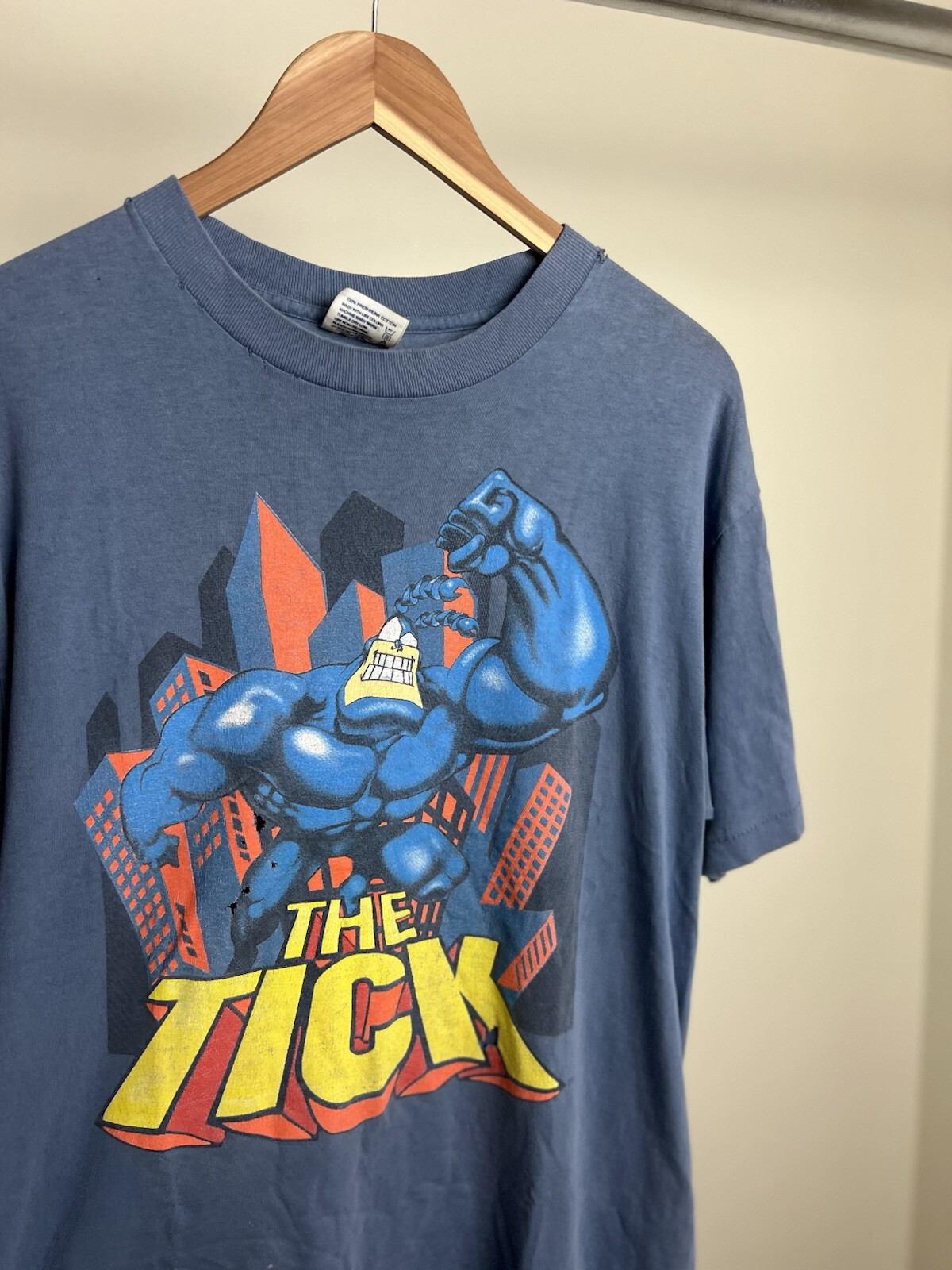 Vintage 90s The Tick I Am Mighty Comic Cartoon T Shirt Adult Large Blue gallery