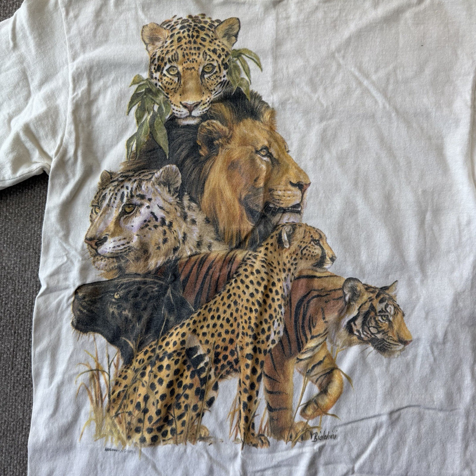 Vintage 1989 Biolchini Big Cat Men’s L T-Shirt Leopard Lion Tiger Single Stitch gallery