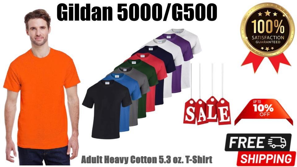 NEW Gildan Men's Heavy Cotton Plain Crew Neck Short Sleeves T-Shirt G500/5000 gallery