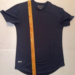 BYLT Premium Basics Drop Cut- Mens M TShirt Navy Blue Curved Hem Crewneck Soft