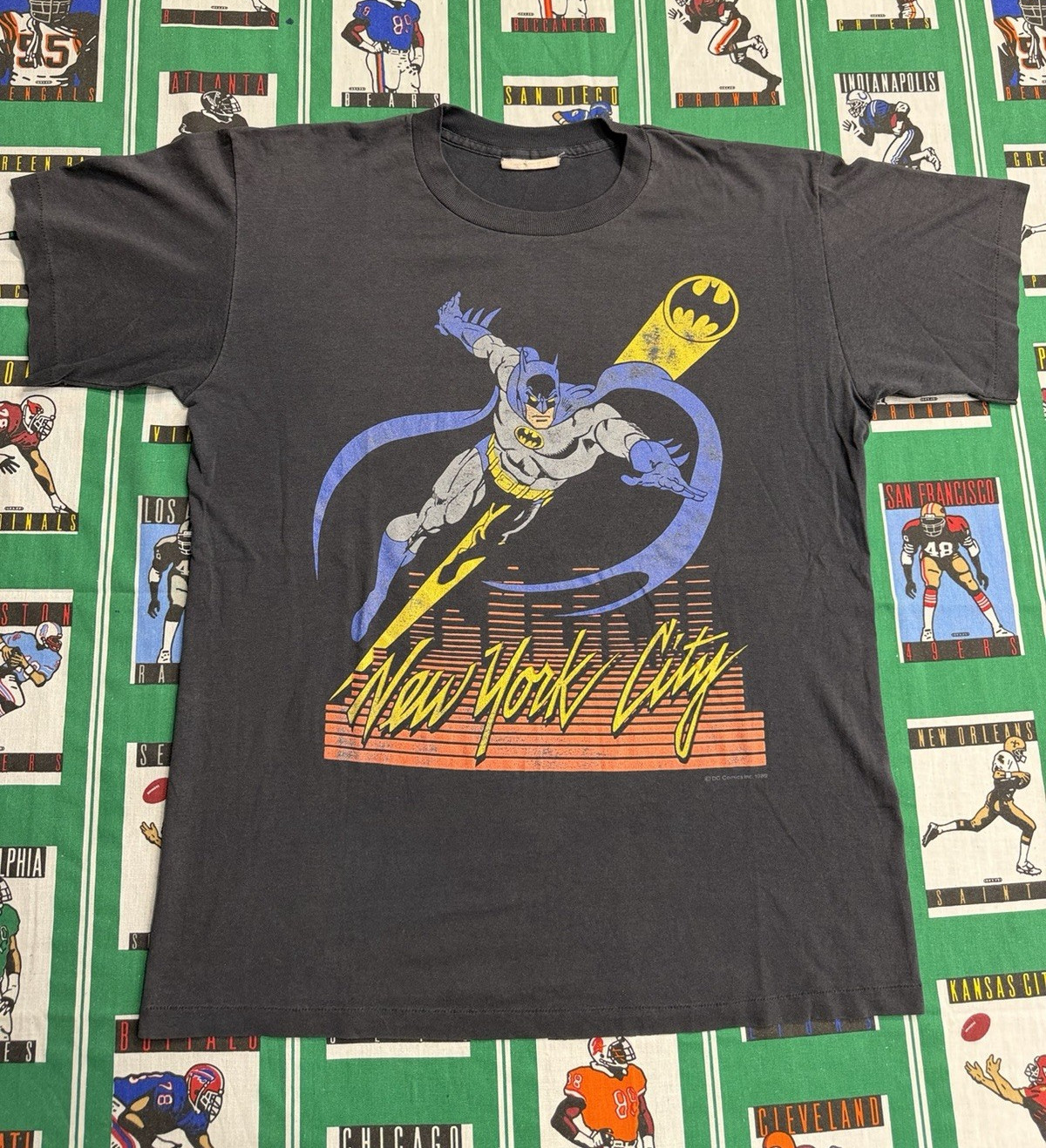 Vtg 80s Batman New York City Graphic Print Black Men's L Crew T-Shirt gallery