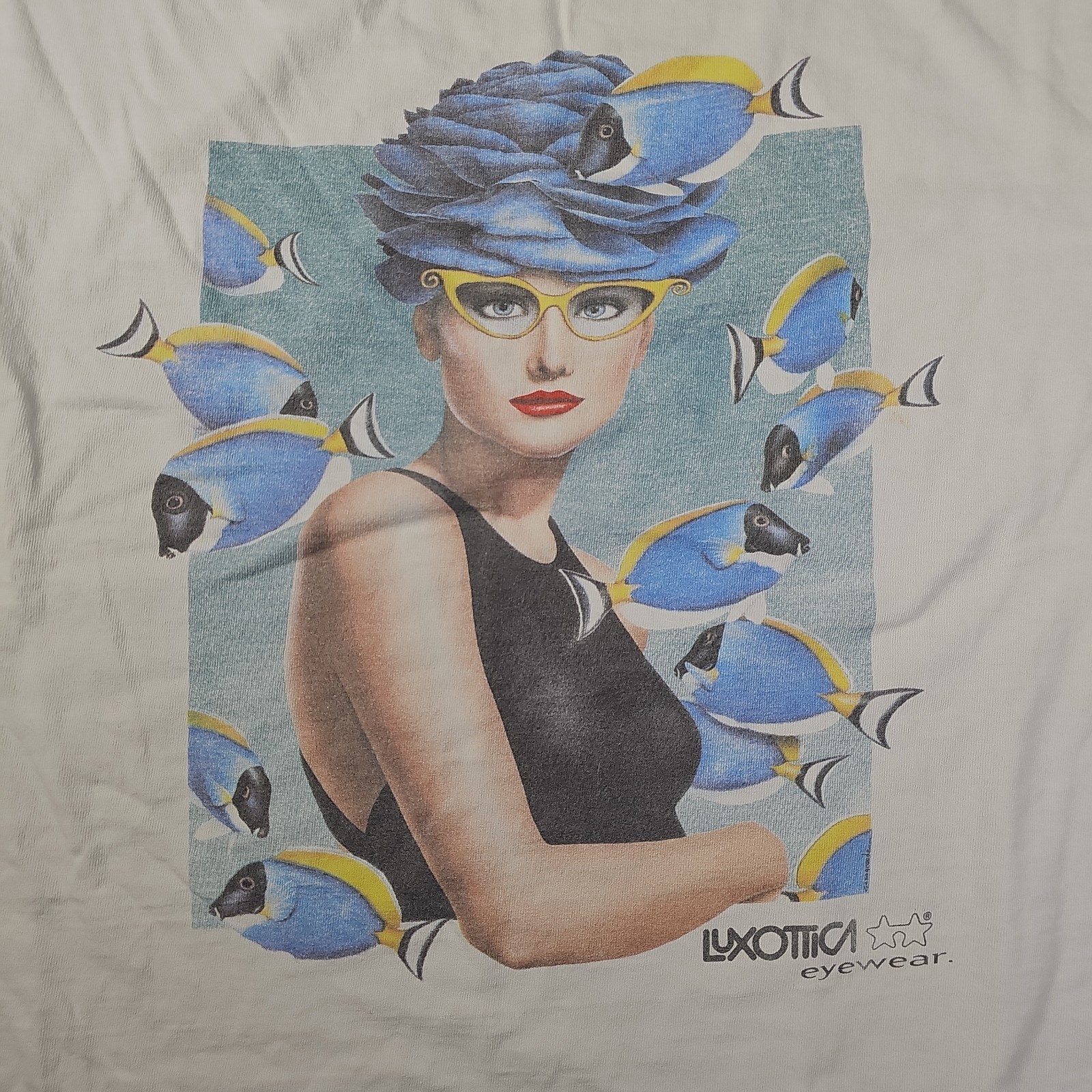 VINTAGE 90s Luxottica Eyewear Model Series Aquatic Graphic T-Shirt gallery