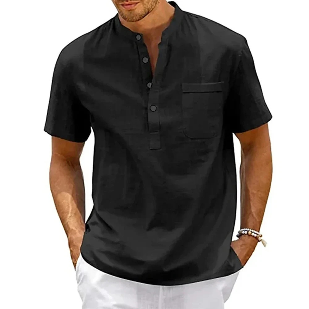 Camisa De Manga Corta Moda Lujo Camiseta Elegante Algodón Linen Para Hombres gallery
