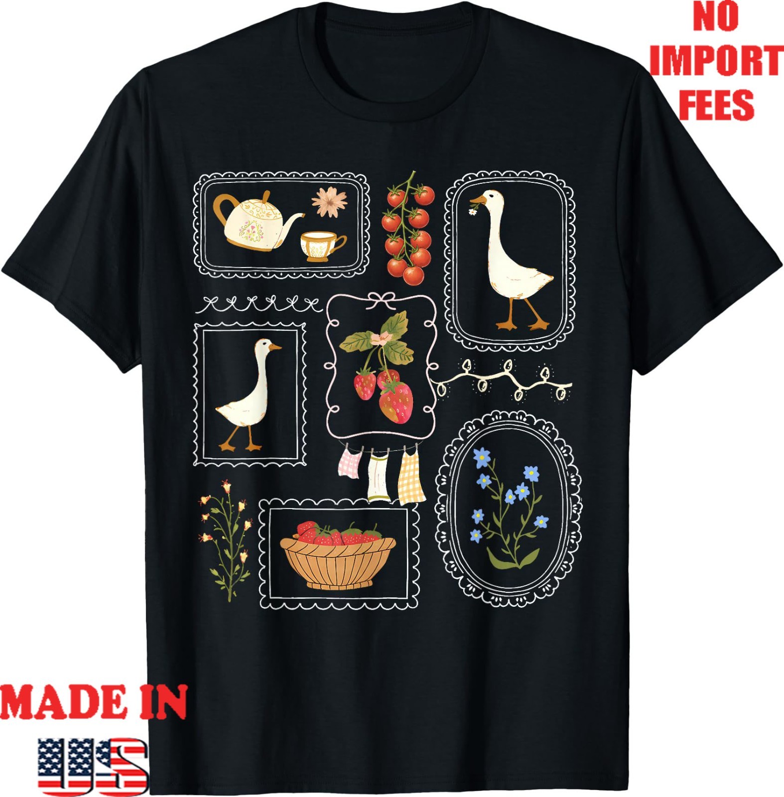 Coquette Goose Cottagecore Floral Gardening Farmer Womens T-Shirt,Adult Kid Tees gallery
