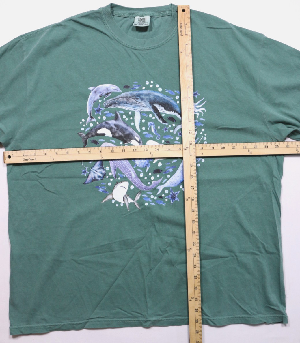 Comfort Colors Whales of the World Sea Life Aqua Green Graphic Tee 2XL Cotton gallery