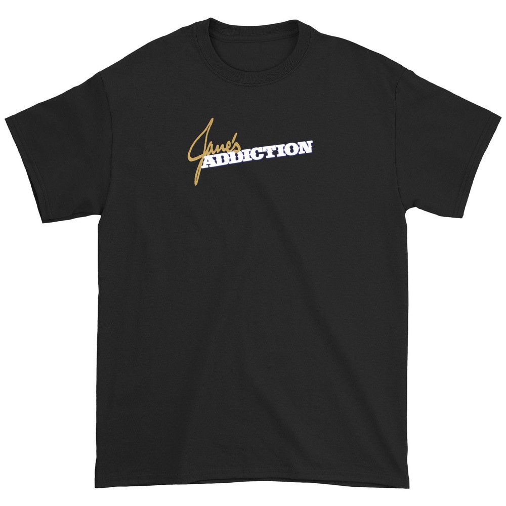Men’s Janes Addiction Gold & White Classic Logo On Black T-shirt Small Black