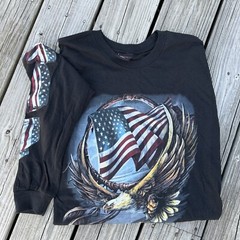 Hot Leathers Graphic Biker Long Sleeve American Patriotic T Shirt Mens Lg Black