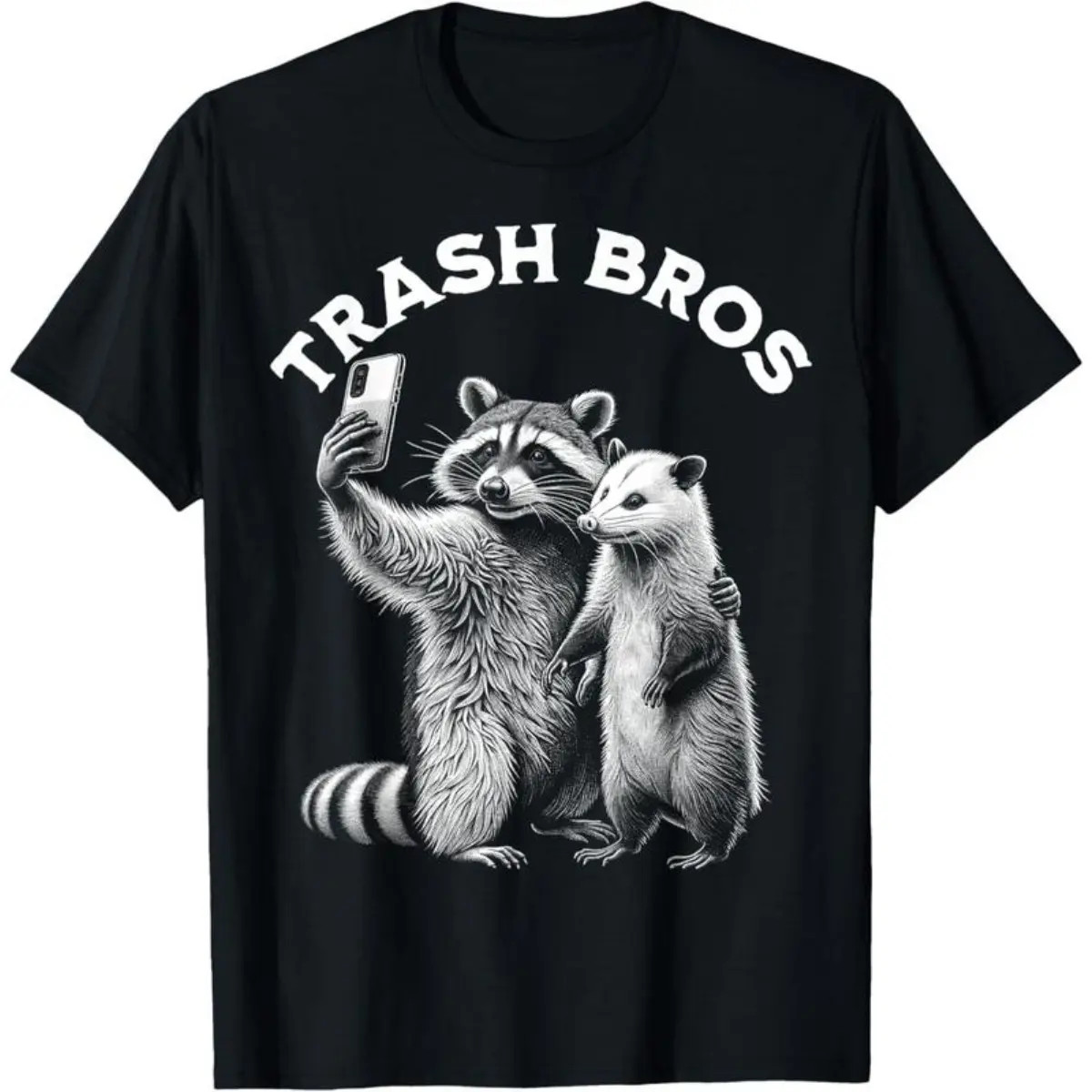 Opossum Raccoon Trash Bros Selfie Funny Meme Graphic T-Shirt Tee gallery