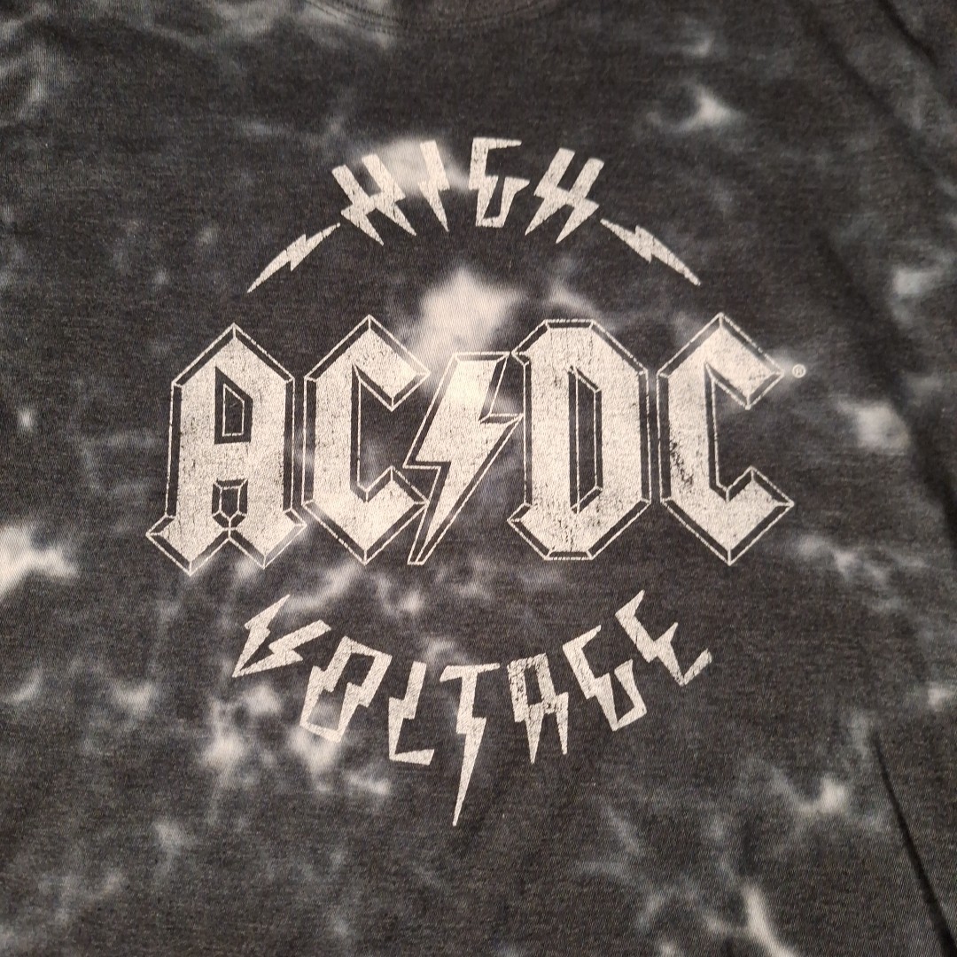 AC/DC High Voltage Graphic Gray Tie Dye T-Shirt Size Medium Black White gallery