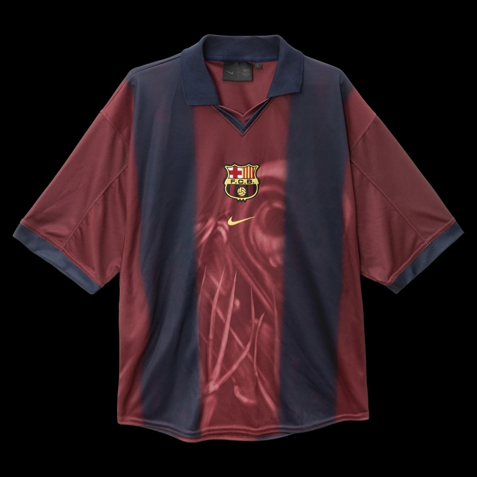 CJ X NIKE X FC BARCELONA RETRO 2000/01 HOME SKELETON JERSEY XL gallery