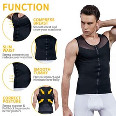 Mens Gynecomastia Moobs Belly Compression Shirt Zipper Slimming Body Shaper Vest