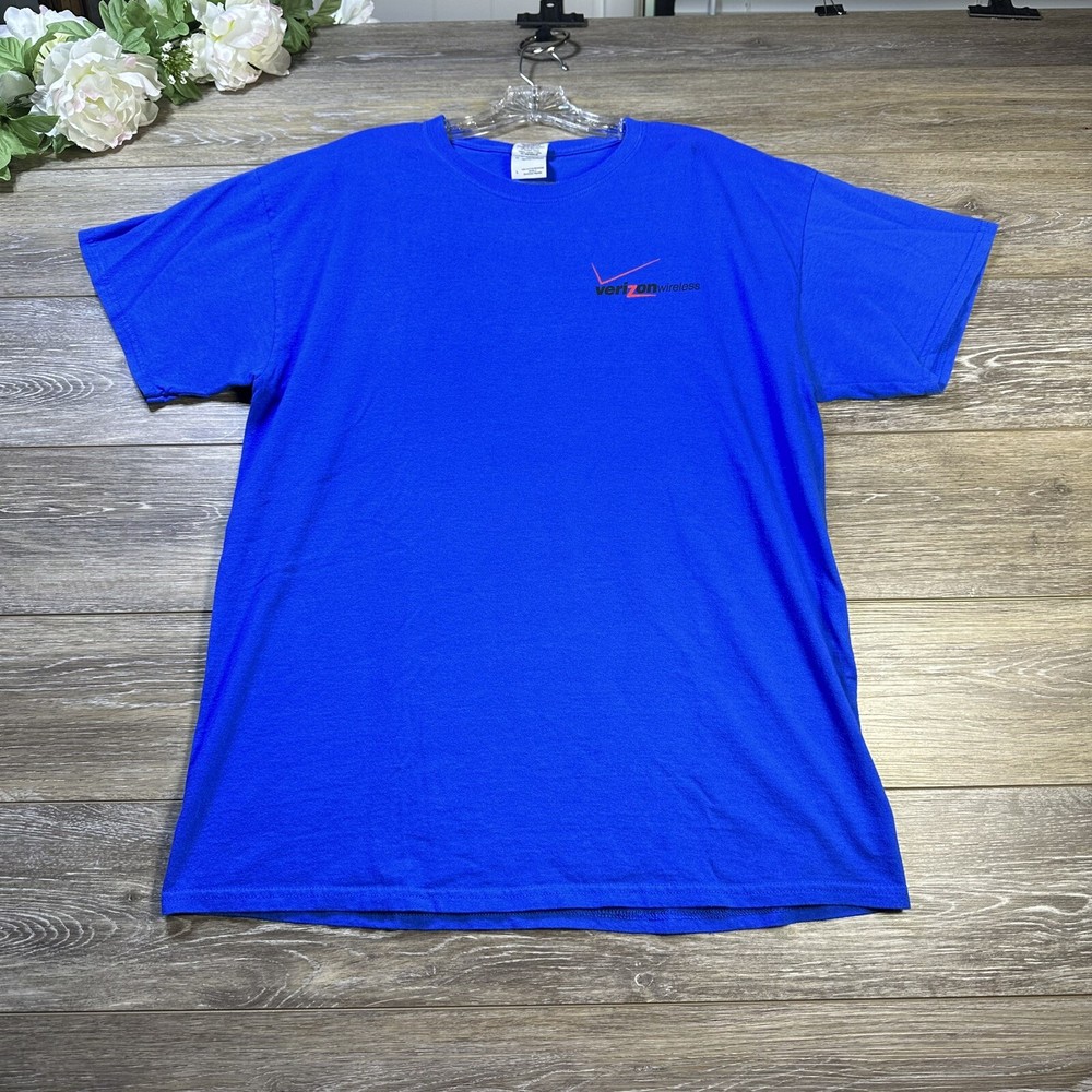 Verizon Wireless T Shirt Size Large Blue Double Sided Graphic Work