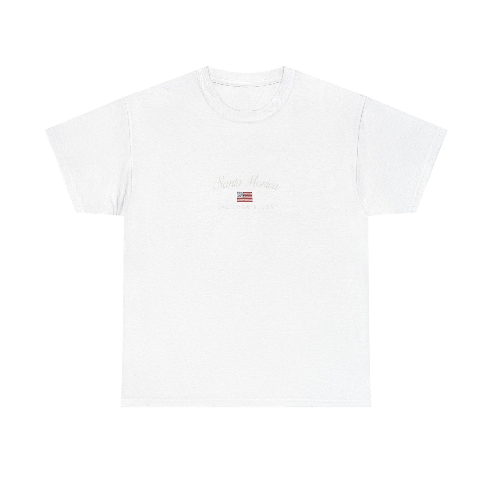 Santa Monica Faux Stitched American Flag Tee White Tee