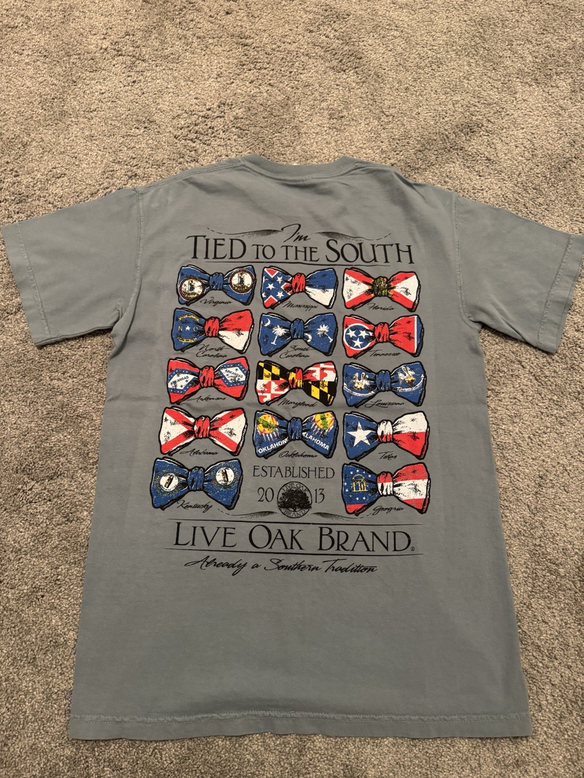Live Oak Brand Comfort Colors T-Shirt Size Small Tied to The South NEW Gray gallery