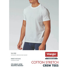 Wrangler Men Undershirts White Crew Neck Cotton Stretch Size 2XL Lot of 2 Packs