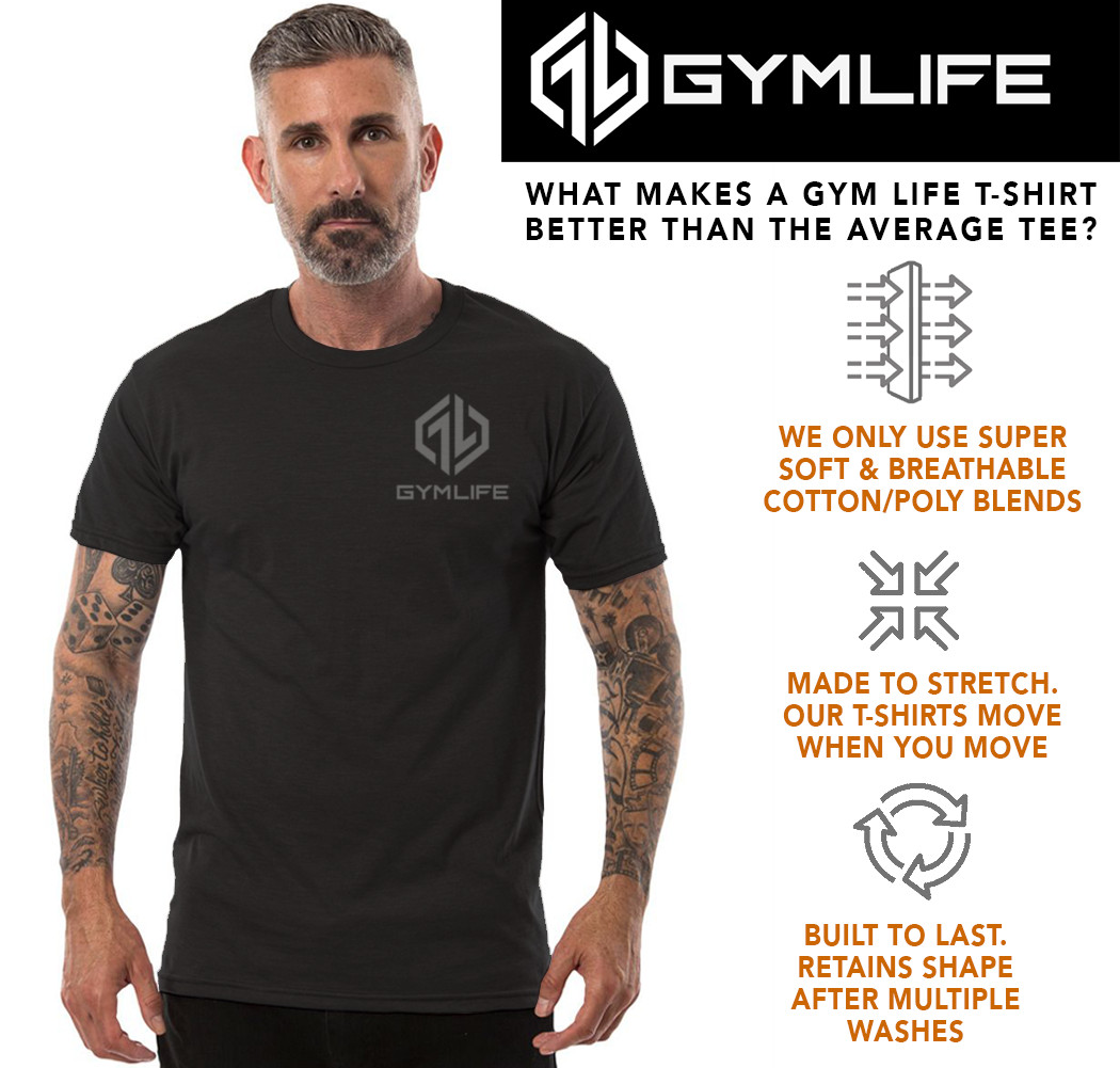 GYM LIFE® Fuse Power Up Mens Athletic T-Shirt Workout Exercise Fitness Tee Black gallery